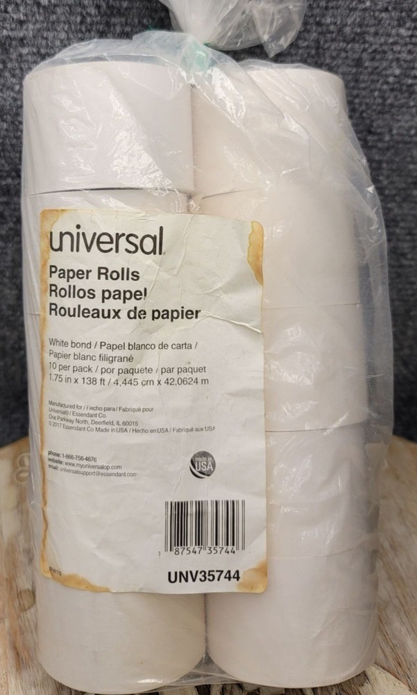 Universal Bond Paper Rolls 1.75″x138′ for POS/Calculator UNV35744 10 Rolls White