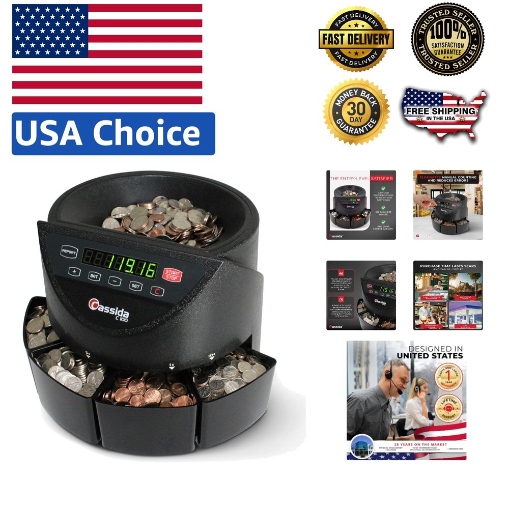 Efficient Coin Sorter with 250 Coins/Min Speed, Hopper & Drawer Capacity, 110VAC