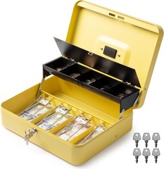 Large Cash Box with Key Lock, Metal Money Box for Cash, Portable Locking Safe…