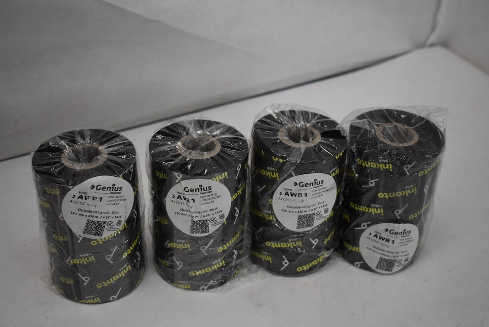 Genius Inkanto AWR1 Wax Ribbon 110mm x 450m Black Label Printer Roll Pack of 4