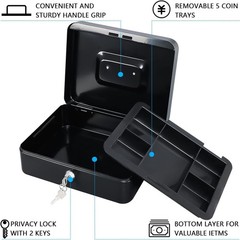 Elegant Black Cash Drawer with Key Lock & Removable Tray – Safe Storage Solution