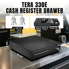 13 inch Auto Open Cash Register Drawer with 6 Keys Heavy Duty 4 Bill 8 Coin R…