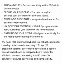 Wincor Nixdorf TA64 POS Keyboard w/ Integrated Card Reader, Key Lock, Wired