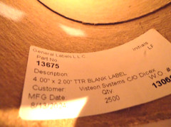Roll of 2500 TTR TRANSFER LABELS 4.000″ X 2.000″ 13675 White Blank 3″ Core