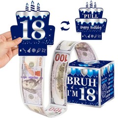 Blue Silver Happy 18th Birthday Party Decorations Money Gift Box with Card