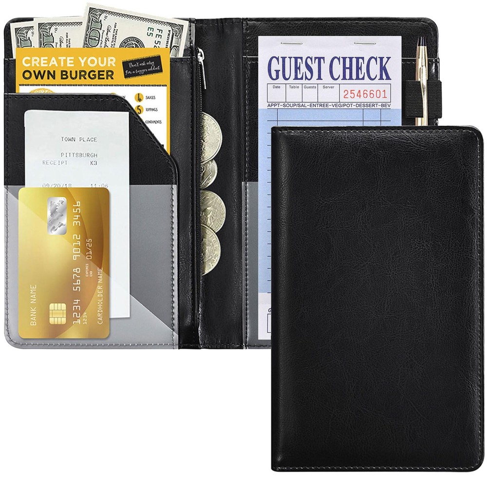 Black Server Books For Waitress/Waiter Book with Zipper Money PocketCute Wai…