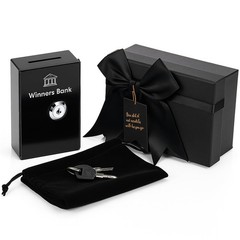 3 PCS Metal Cash Box Pocket Size Winners Bank Black Small Portable Money Slot