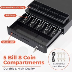 Cash Register Drawer for Point of Sale POS System with round Corners 16″, Remova