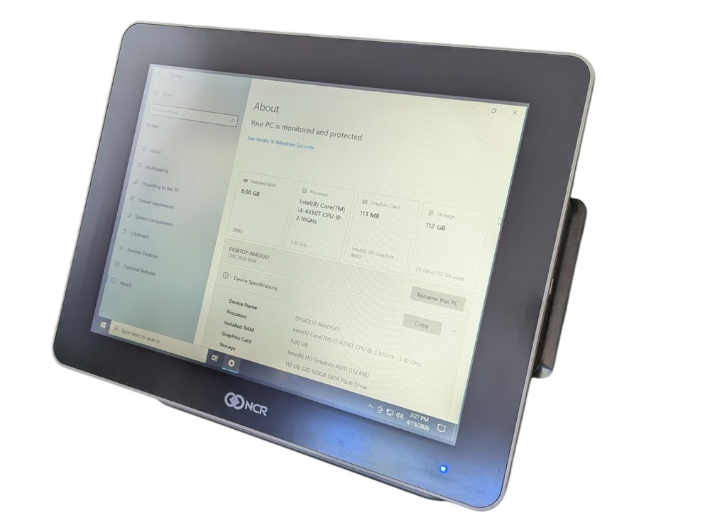 NCR 7702-2325 XR7, 15″ Touch, Intel i3 3.1ghz,8GB, 120GB SSD Windows 10 IoT LTSC