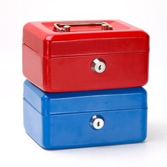 Small Money Box with Key Lock 6″ Cash Box with Money Tray for Kids Blue