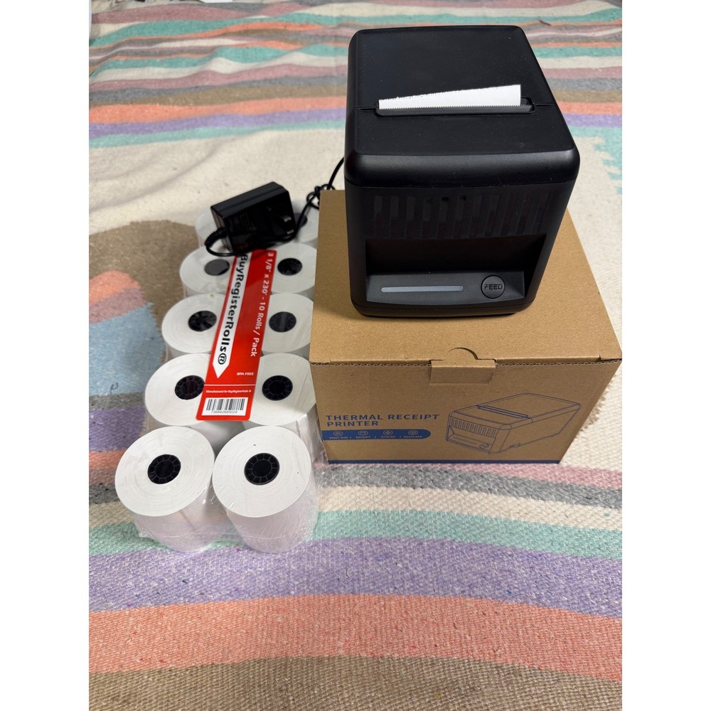 Milestone 80mm Thermal POS Receipt Printer Bundle w/ 10 Paper Rolls USB Ethernet