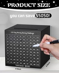 Metal Money Saving Box Save $5050 Unbreakable Stainless Steel Piggy Bank Black