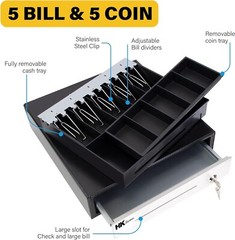 16″ Stainless Steel Front Heavy Duty POS “USB” Interface Cash Drawer (Black)