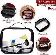 Clear Makeup Bags with Zipper 3pcs in Black, 6.5 x 8.3 inches – Quart Size, T…