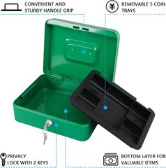 Large Green Lock Box with Money Tray 9.84×7.87×3.54 inch Metal Safe Cash Box