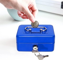 Elegant Blue Metal Cash Box with Key Lock – Perfect for Coins and Valuables