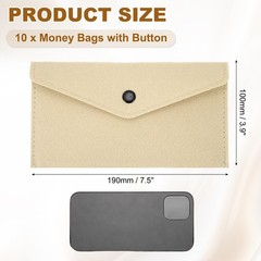 10Pcs Felt Money Bag, Felt Cellphone Sleeve Case Pouch Cash Bag, Beige Khaki