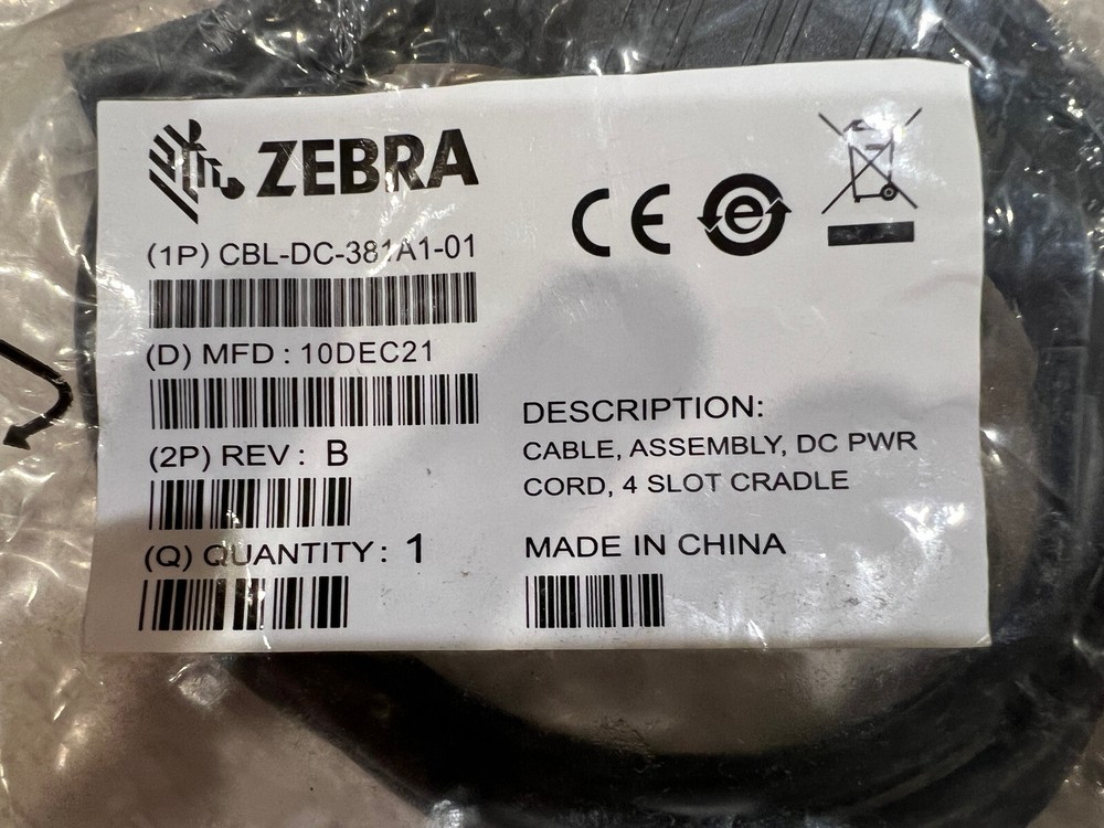 Zebra CBL-DC-381A1-01 | Cable, Assembly, DC Pwr Cord, 4 Slot Cradle