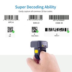 Alacrity 2D Wireless Ring Barcode Scanner,Portable Bluetooth Wearable Finger