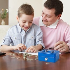 Mini Metal Cash Box With Lock Slot Coin Piggy Bank 4.9×3.7×2.3 Inch Blue