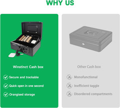 Cash Box with Lock, with Tracking & Dual Lock System,Money Box with Cash Tray, L