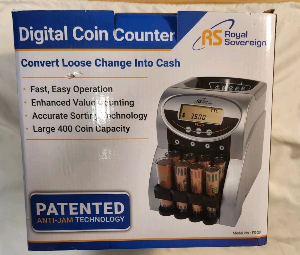 Royal Sovereign FS-2D Digital Coin Counter 2 Row Large Coin Capacity NEW