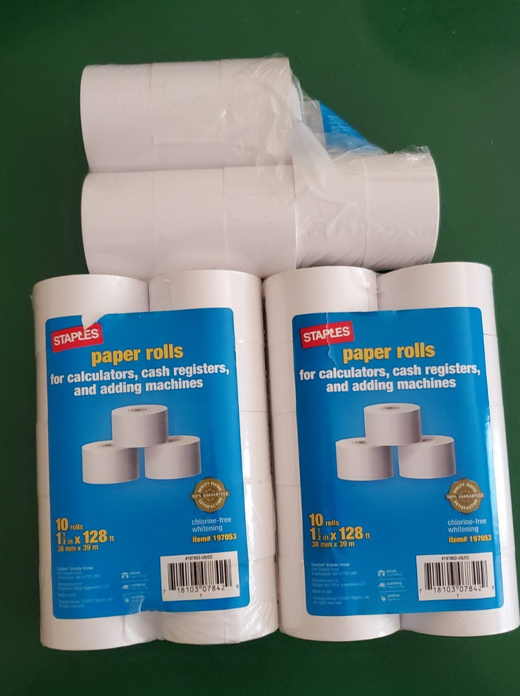 Staples Cash Register/POS Rolls, 1 Ply, 1 1/2″ x 128′, 10/Pack x 2 pack ➕ 8 pcs