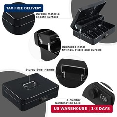 xydled Cash Box with Money Tray and Combination Lock,Tiered, Cantilever Design,4