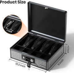 Secure Cash Box with Key Lock & Removable Coin Tray – Large Black 13.5″ x 4.3