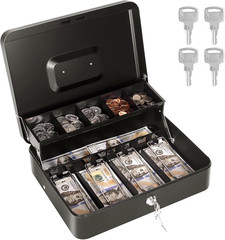 Cash Box with Money Tray and Lock, Metal Money Box for Cash Register, Large