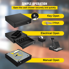 Cash Drawer 16″ Cash Register POS System 3 Unlocking Ways RJ11/RJ12 Square