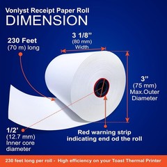 Thermal Printer Paper Roll for Toast TP200 Receipt Printer Point of 12 rolls