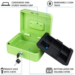 KYODOLED Medium Cash Box with Money Tray,Small Safe Lock Medium, Limegreen