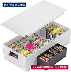 Volcora Cash Box Money Organizer – 15″ x 7.5″ x 4″ Cashbox 5 Compartments Drawer