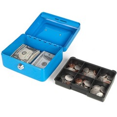 Small Cash Box Key Lock Portable Metal Money Safe Double Layer 6×4 4/5×3 1/5 In