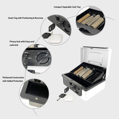 Cash Box with Lock and Tray, with Tracking & Dual Lock System,Money Box for Cash