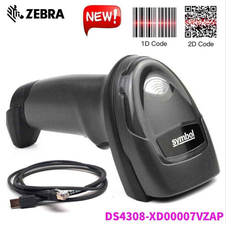 Zebra DS4308-XD 1D/2D Handheld Omni-Directional Barcode Scanner Imager USB Cable
