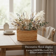 Lalasun Handwoven Rattan Storage Basket Handles Natural Wicker Decorative
