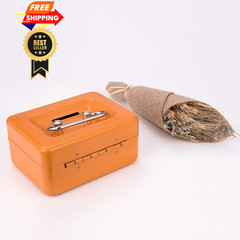 Mini Cash Box with Slot Small Money Mini, Orange Key Lock