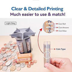 5-In-1 Coin Sorter Tube with Coin Wrappers Easy Coin Counter Organizer Roller fo