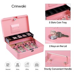 Cash Box Money Tray Key Push Button Lock Safe XL 11.8×9.45×3.54 Inch Pink