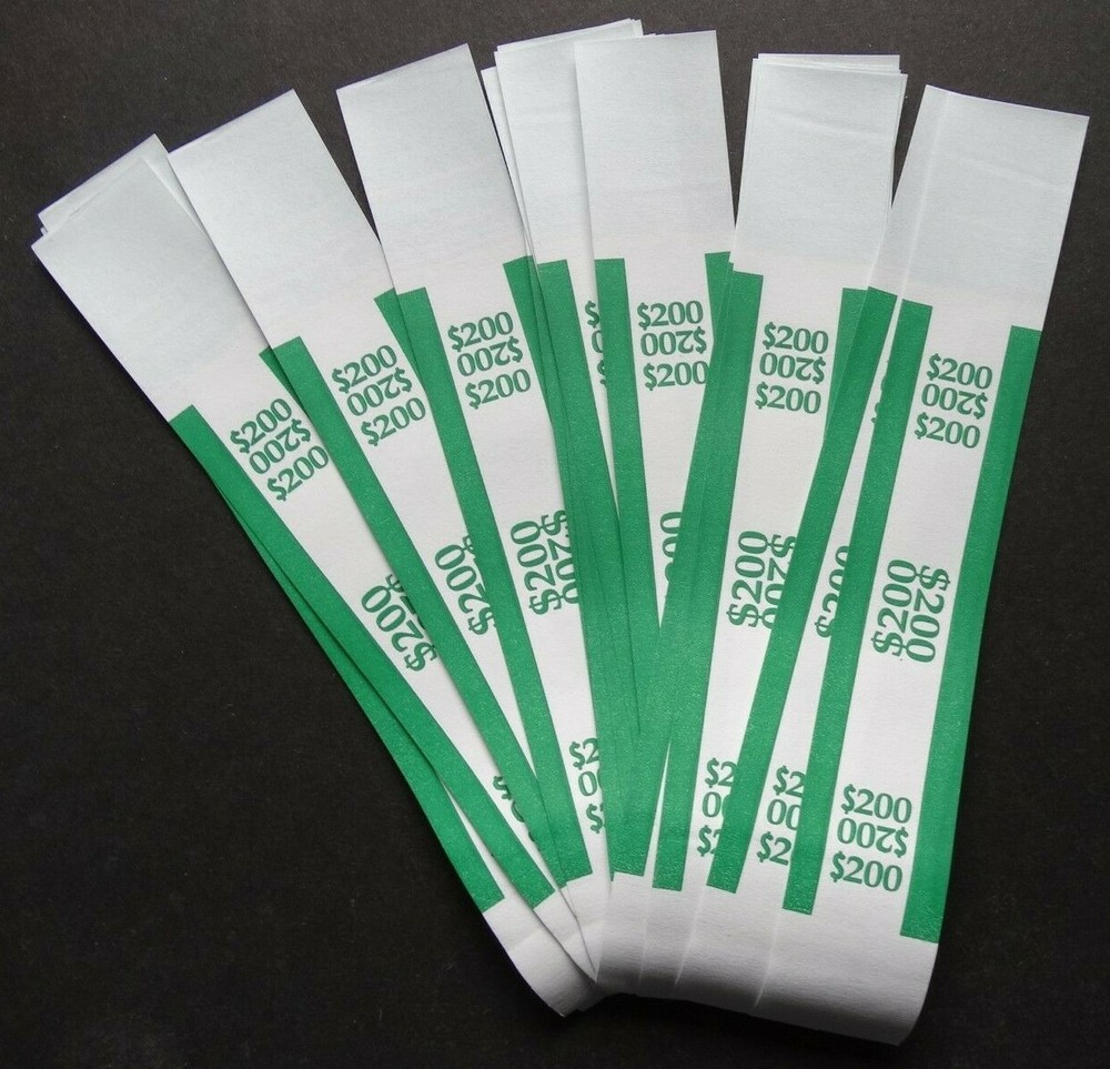 20 – Green $200 Cash Money Self-Sealing Straps Currency Bands