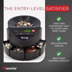 Efficient Coin Sorter with 250 Coins/Min Speed, Hopper & Drawer Capacity, 110VAC