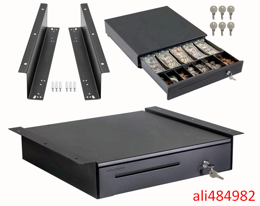 16in Cash Drawer for POS, 5 Bill/6 Coin Tray, RJ11/RJ12, Key Lock, Black