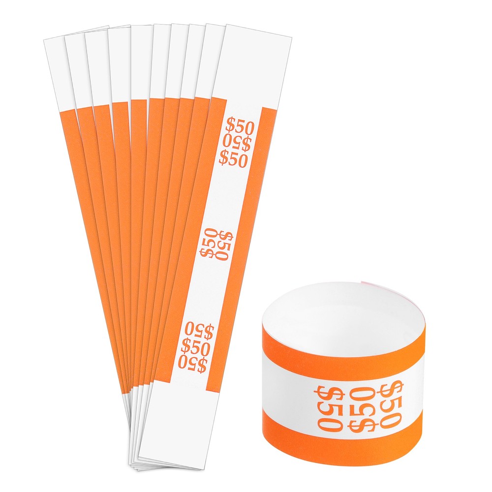 Pack of 300 Money Band Bundles, Self-Adhesive Bill Wrappers, 7.6″x1.18″ Orange