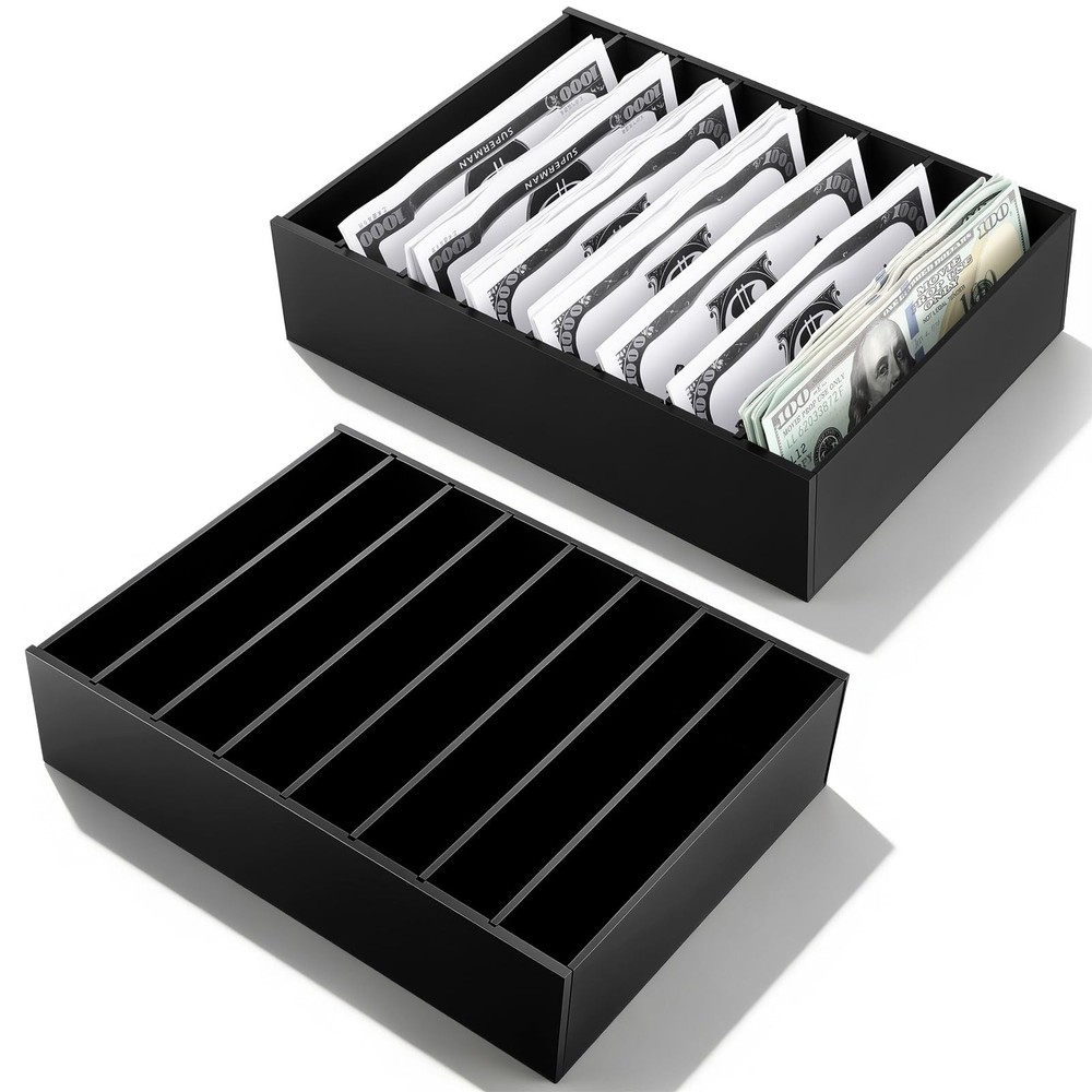 2 Pack Money Organizer for Cash Black Acrylic Money Holder with Removable Div…