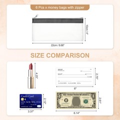 8.7×3.9 Inch Money Bags with Zipper, 6 Pcs Clear PVC Cash Pouch, Black