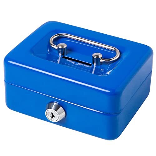 Small Cash Box with Lock and Slot Metal Coin Piggy Bank for Adults and Kids