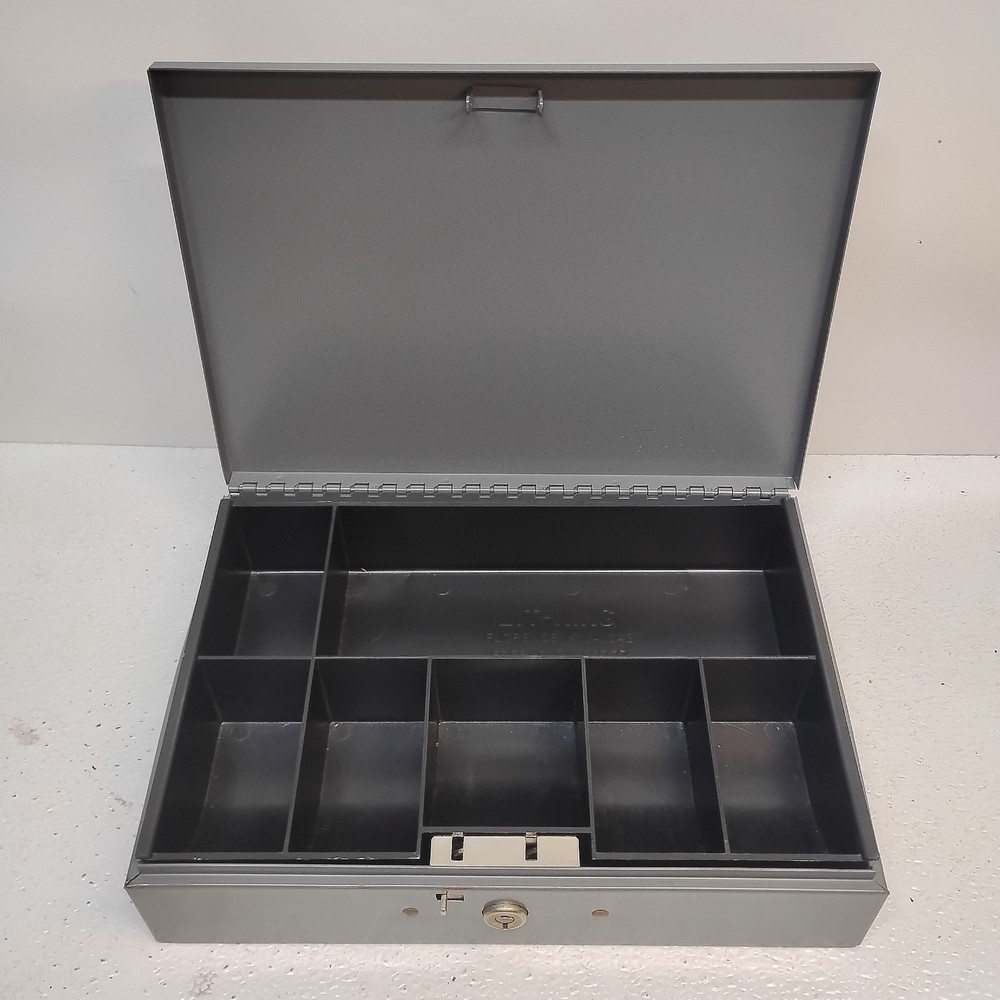 LIT-NING Metal Cash Box Key Lock Lockable Removable Coin Compartment Tray No Key