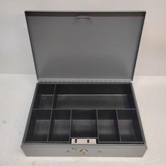 LIT-NING Metal Cash Box Key Lock Lockable Removable Coin Compartment Tray No Key
